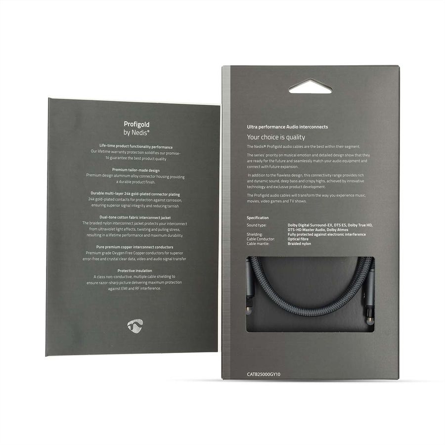 Nedis Optisches Audiokabel Toslink, ST/ST, grau, 1 m