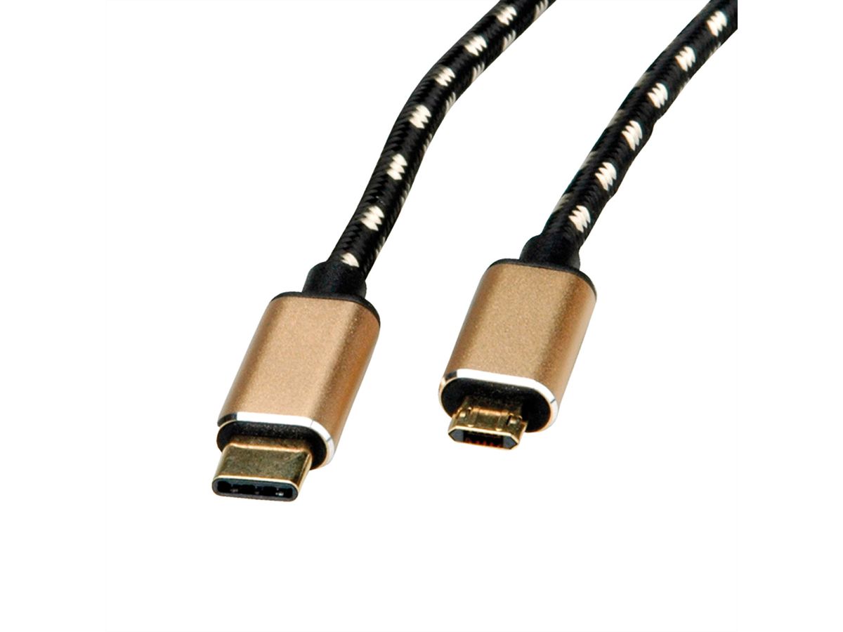 ROLINE GOLD Câble USB 2.0, USB C mâle - Micro USB B mâle, 3 m