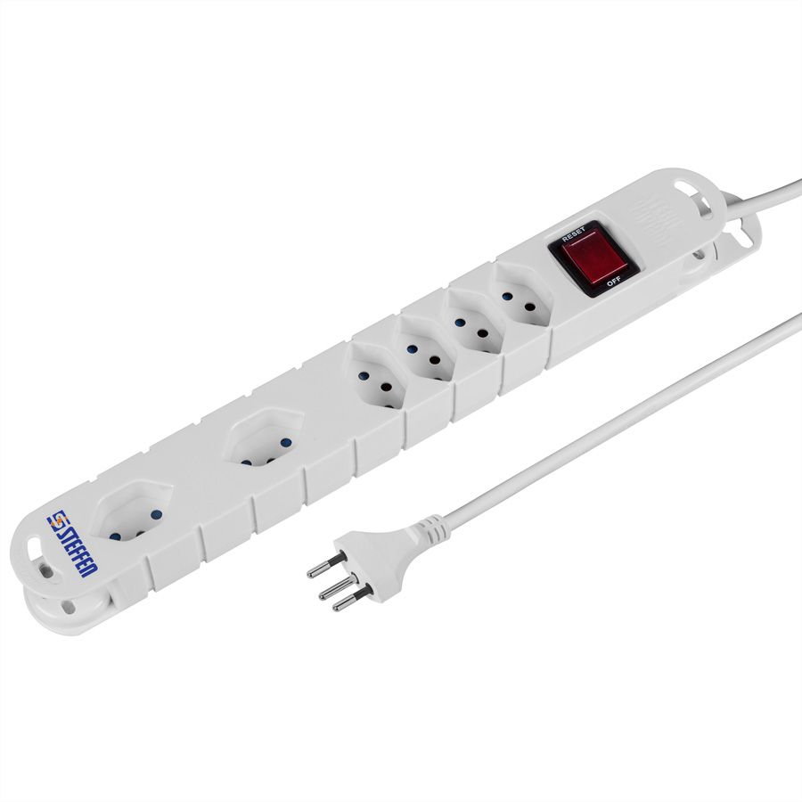 Steffen Steba Variabl DUO 4 prises longitudinales, 2 prises transversal, avec interrupt, blanc, 3m