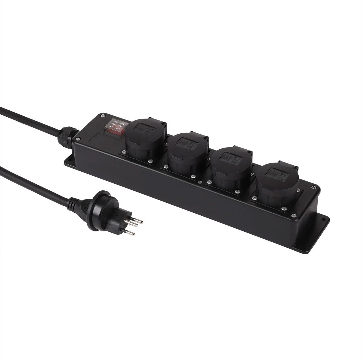Steckdosenleiste mit Schalter 4xT13, IP55 mit 3m Kabel H07RN-F 3G1.5mm2, schwarz