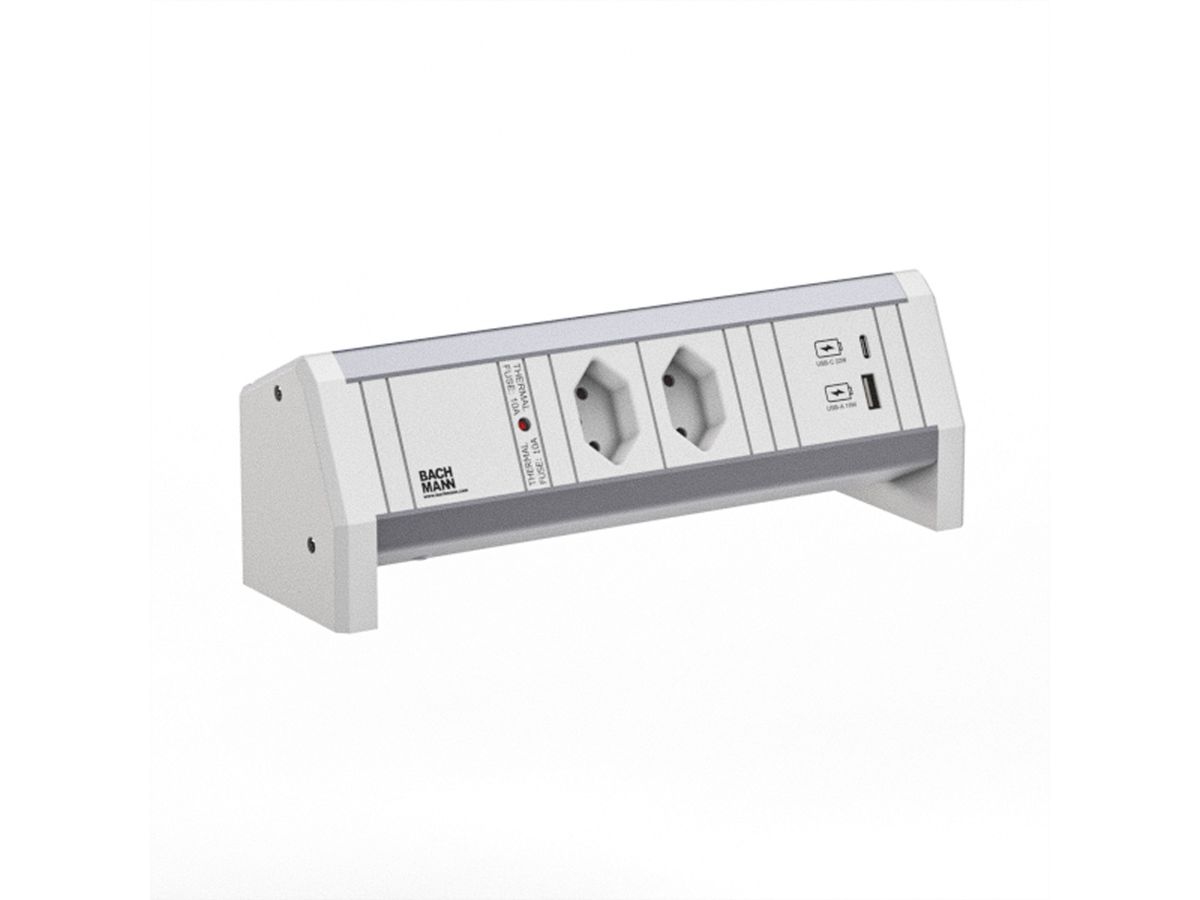 BACHMANN DESK 2xCH 0° 1xUSB A/C 22W GST18 RAL9010