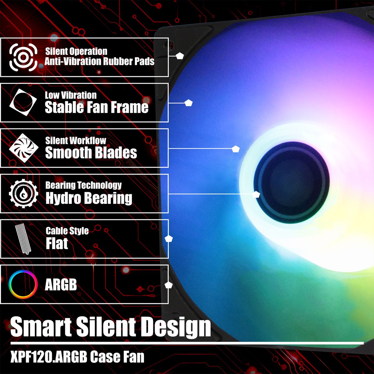 Xilence XPF120.ARGB 120mm PWM Ventilateur de boîtier, ARGB LED