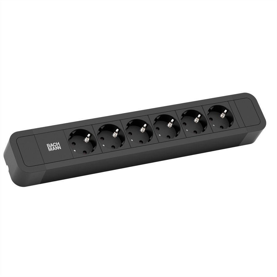 BACHMANN PRIMO2 Steckdosenleiste 6x Schutzkontakt, Aluminium, schwarz, 2 m