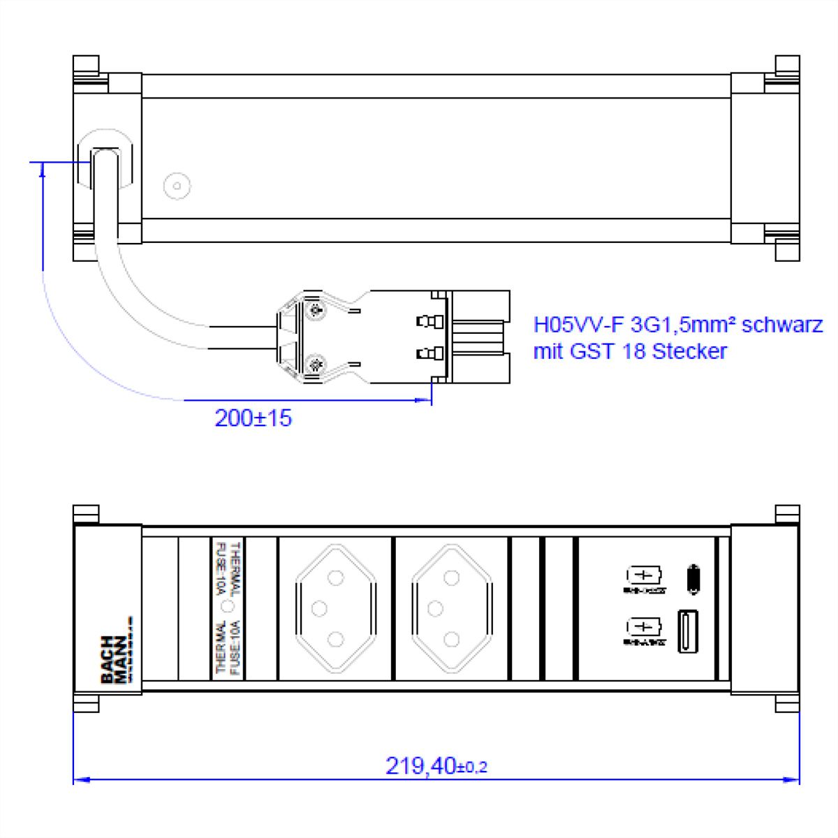 BACHMANN POWER FRAME S 2xCH, 1xUSB A&C 22W 0,2m GST18 Schweiz