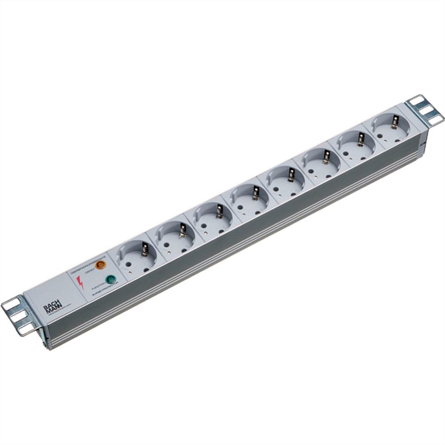 BACHMANN Bâti de prises 19" 8x avec protection contre les surtensions sans interrupteur