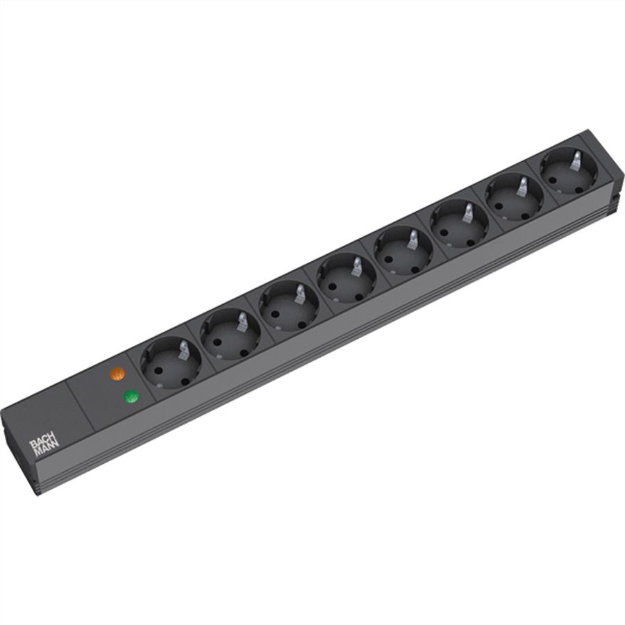 BACHMANN Bâti de prises 19" 8x avec TGBT sans interrupteur, noir