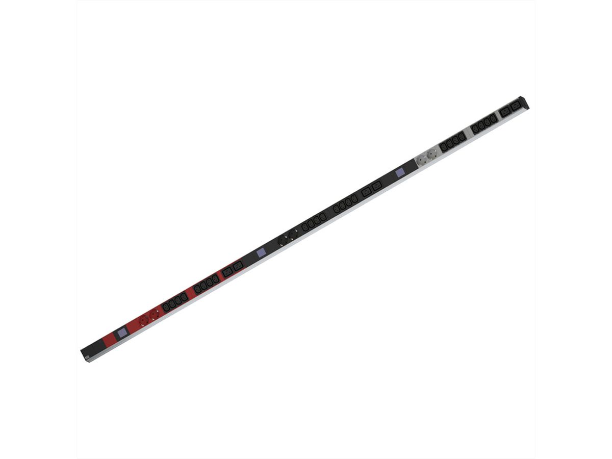 BACHMANN BN0500 19" PDU 1HE 24xC13 6xC19, 6x Schutzkontakt, Leistungsmessung, Anschluss CEE 3x 16A, rot