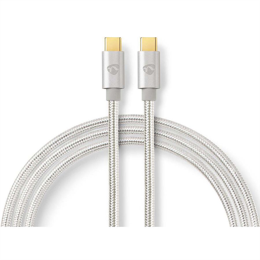 Nedis Câble USB 2.0, Type C-C, M/M, 100W, argent, 2m