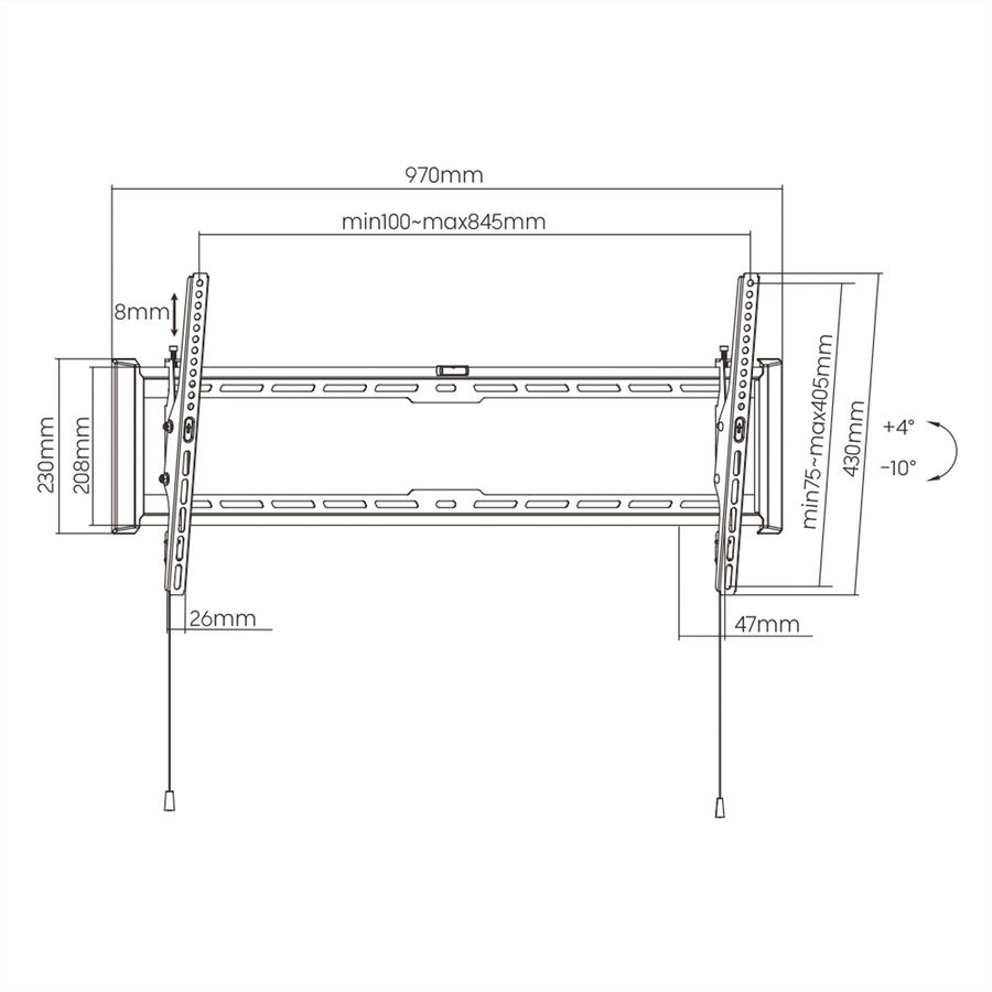 VALUE Support mural TV, distance murale de 47 mm, inclinable, 43–90 pouces, jusqu'à 75 kg