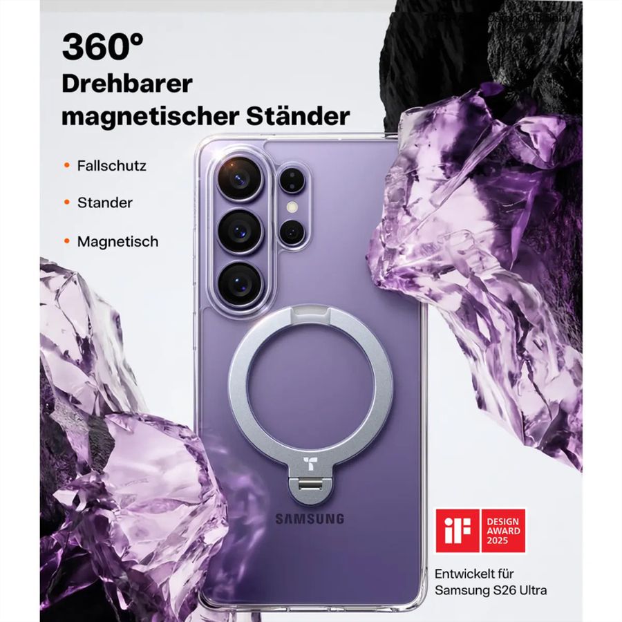 Torras Ostand 360° Spin Case, Galaxy S26 Ultra, transparent