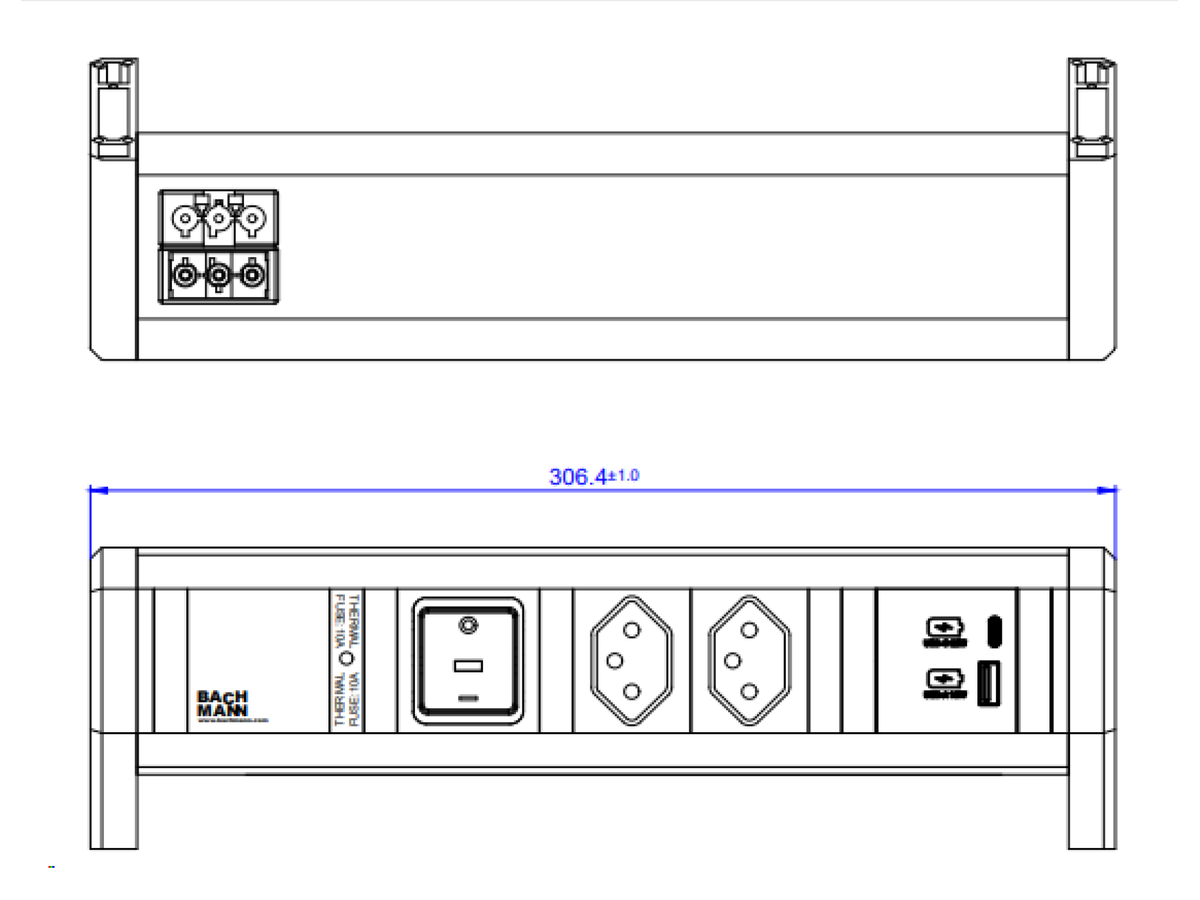 BACHMANN DESK 2xCH 0° 1xUSB A/C 22W 1xcommutateur GST18 RAL9010