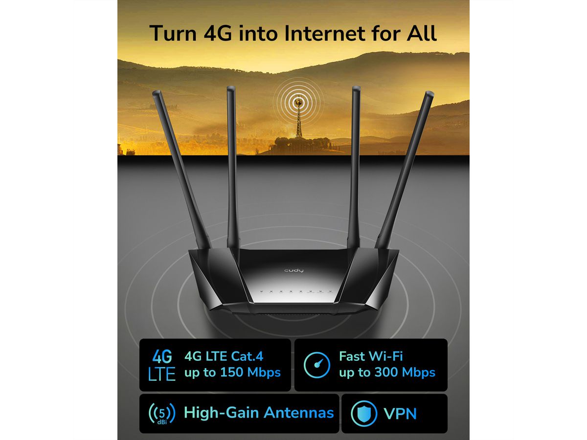 CUDY LT400 N300 Routeur WiFi 4G LTE, Cat4