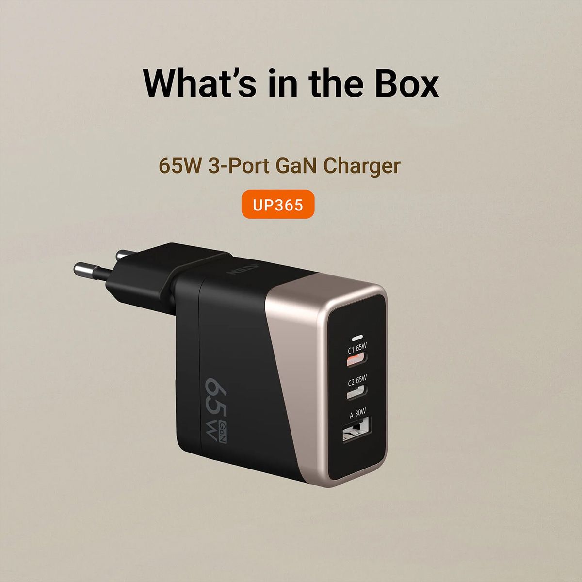 ATEN UP365 Chargeur GaN 65 W à 3 ports