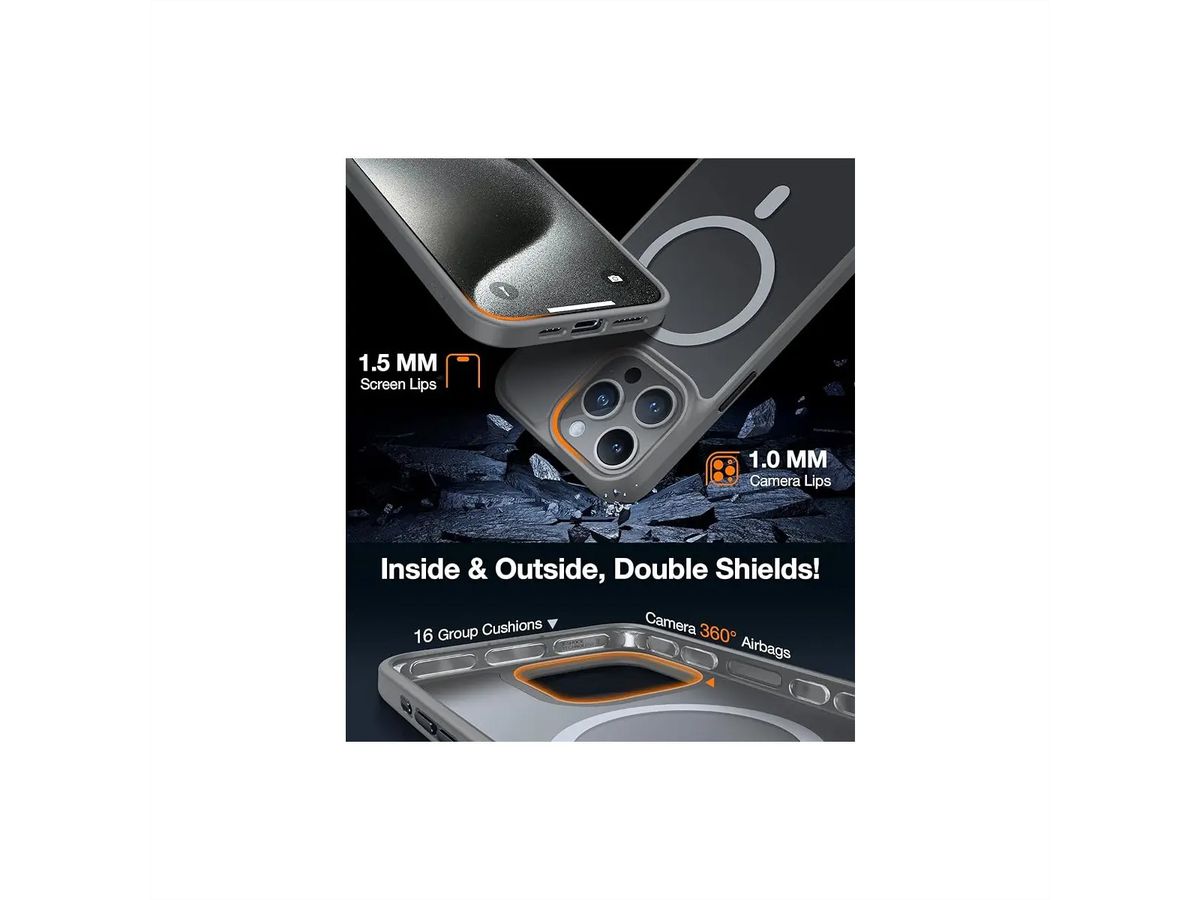 Torras Guardian Schutzhülle, iPhone 15 Pro Max, Magsafe, grau