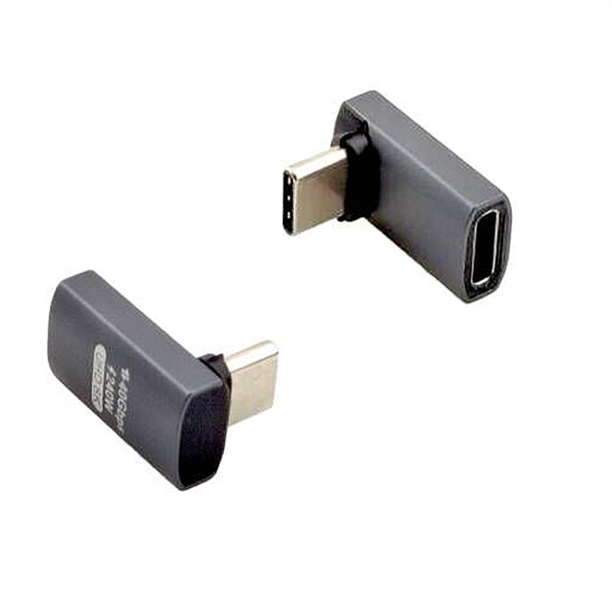 ROLINE Adaptateur USB4 Gen 3x2, Aluminium, coudé à 90°, large, Type C, M/F, argent