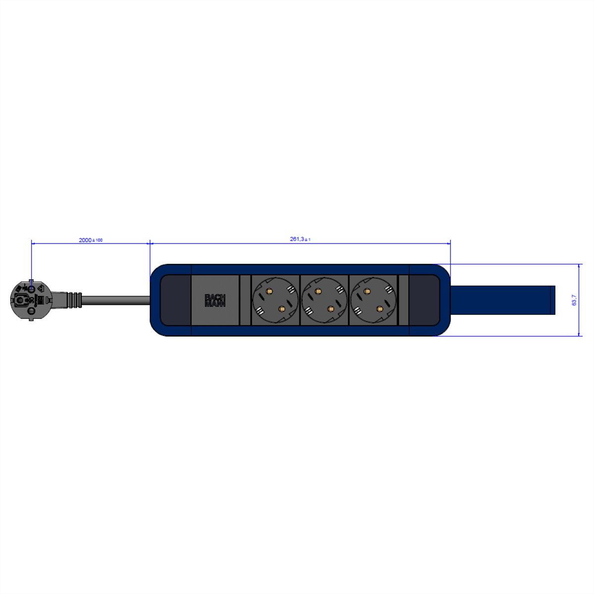 BACHMANN PRIMO 2 3xCEE7/3 mit Schlaufe 2,0m CEE7/7 RAL5010