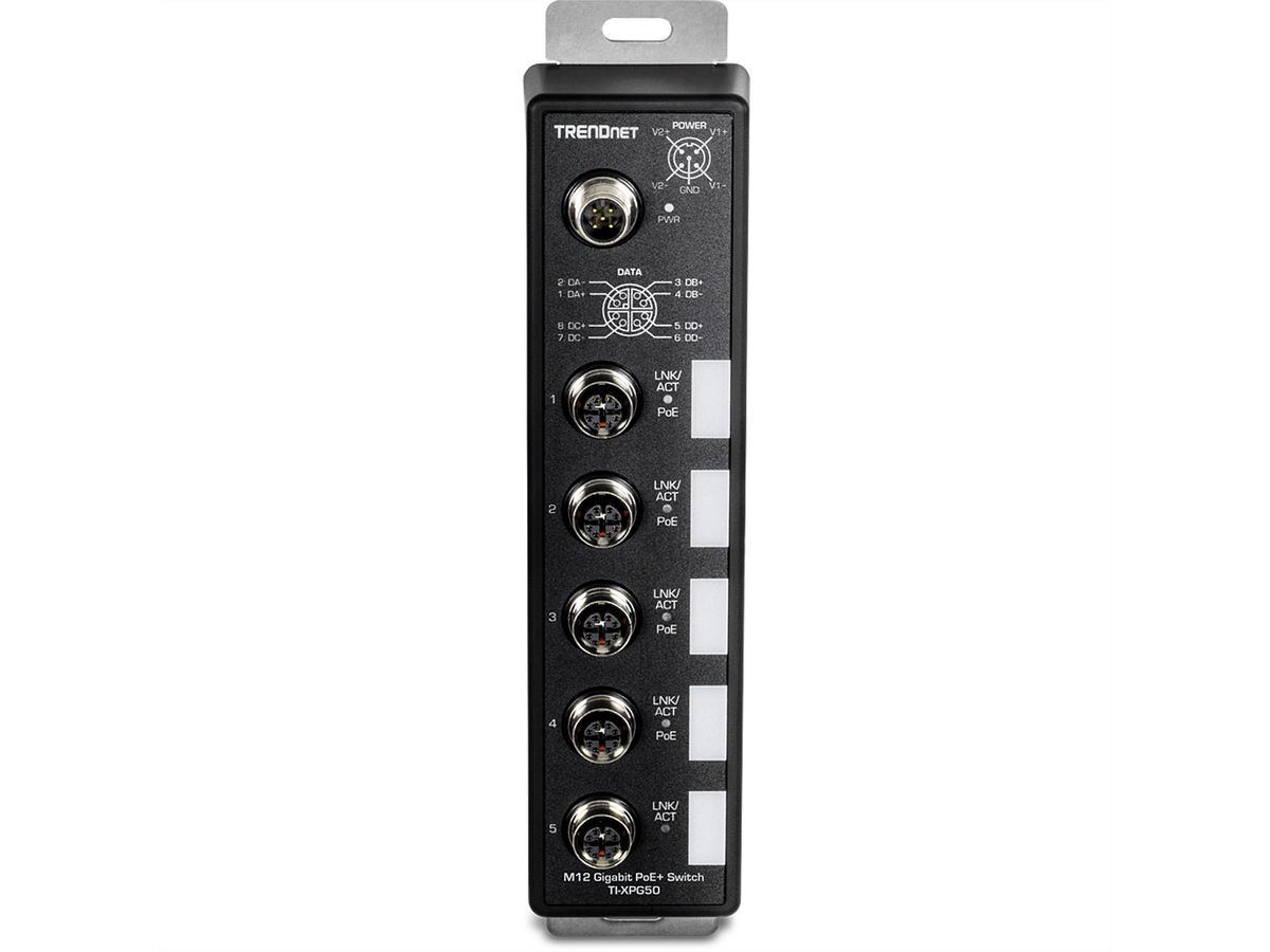 TRENDnet TI-XPG50 Switch ferroviaire industriel, EN50155 M12 Gigabit PoE+ à 5 ports