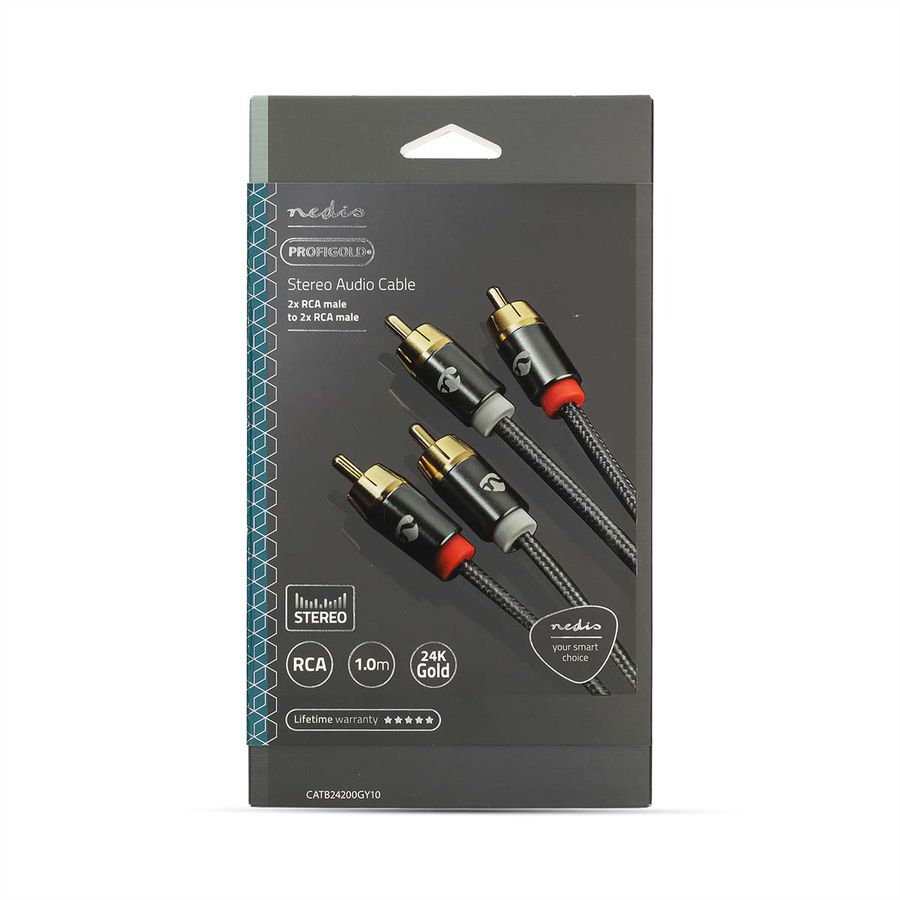 Nedis Stereo-Audiokabel, 2x Cinch, ST/ST, grau, 1 m