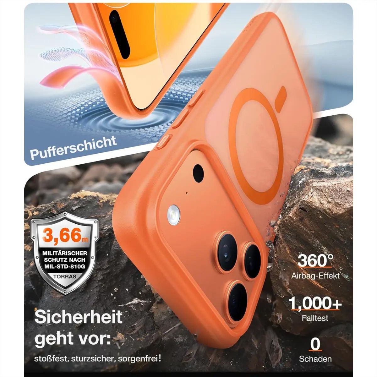 Torras Guardian Case, iPhone 17 Pro, Magsafe, orange