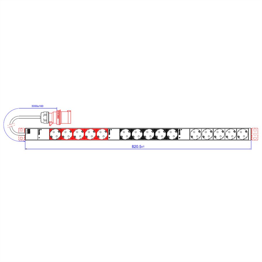 BACHMANN IT PDU ALU 0HE 15 x Schutzkontakt CEE 3x 16A rot