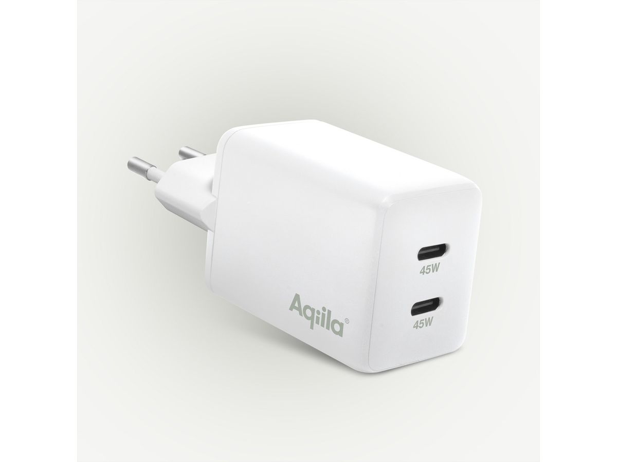 Aqiila UCB-C Chargeur de prise W2, 45W 2x USB-C