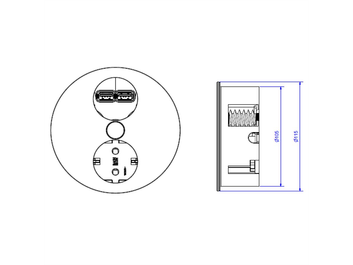 BACHMANN TWIST 1x Schutzkontakt, Aderendhülsen, USB-Charger, Schutzkontaktmontagestecker, silberfarben, 2 m