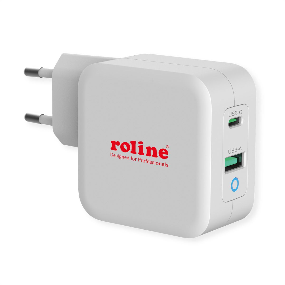 ROLINE Chargeur USB avec prise Euro, 2 ports, 1x QC3.0 + 1x C (PD), 65W