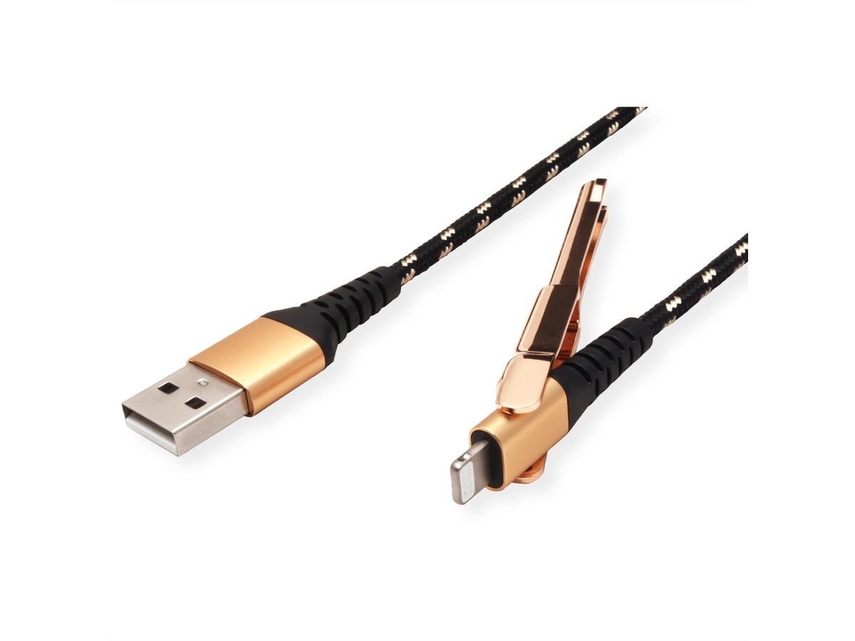 ROLINE GOLD Câble de charge et synchronisation pour appareils à connecteur 8pin, avec fonction d'appui, 1 m