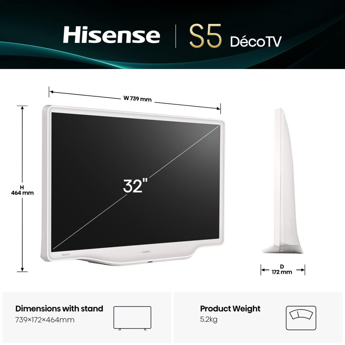 Hisense TV 32S5Q 32", FHD, 60Hz, Déco TV