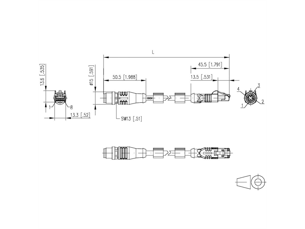 METZ CONNECT Verbindungsleitung M12 ST-RJ45 ST, 4-polig D-kodiert RJ45, 2 m