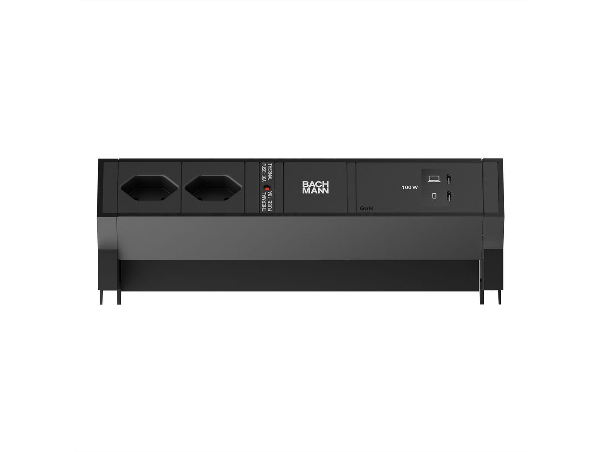 BACHMANN DESK2 2xCH 90° 1xUSB C/C 100W, L=0,2m RAL9005