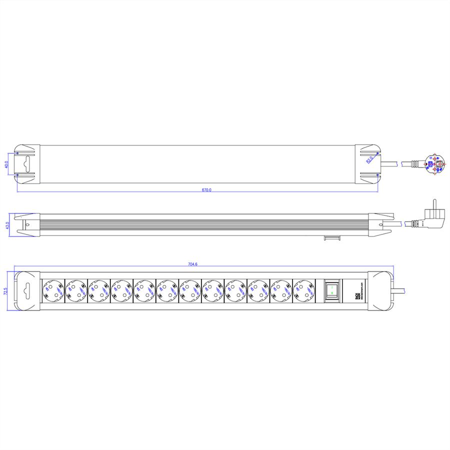 BACHMANN CONNECTUS Steckdosenleiste 12x Schutzkontakt, Kunststoff, mit Schalter, 2,0m