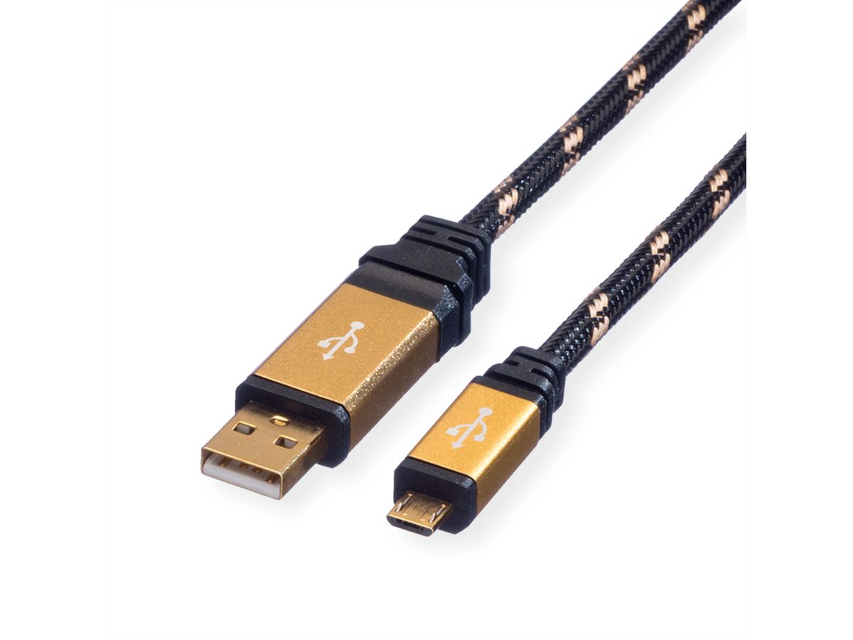 ROLINE GOLD Câble USB 2.0, USB A mâle - Micro USB B mâle, Retail Blister, 0,8 m