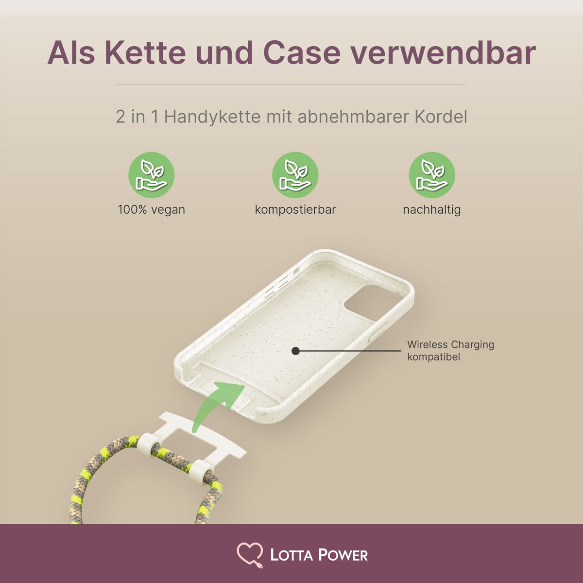 Lotta Power SoftCase Handy-Kette iPhone 12/12 Pro Beige/Sandstone,organic
