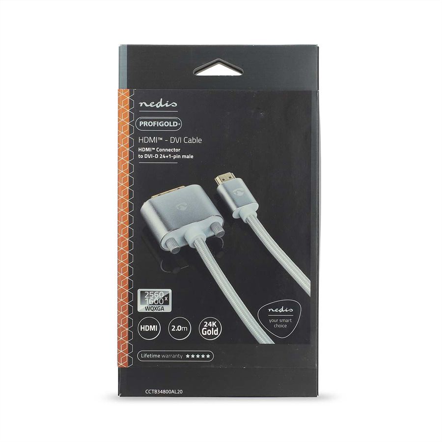 Nedis DVI vers HDMI, ST/ST, argent, 2 m