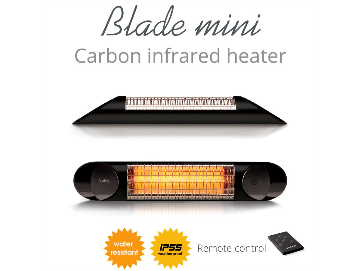 Veito radiateur infrarouge Blade Mini, noir, 1200W, appareil mural, 4 niveaux de chauffage