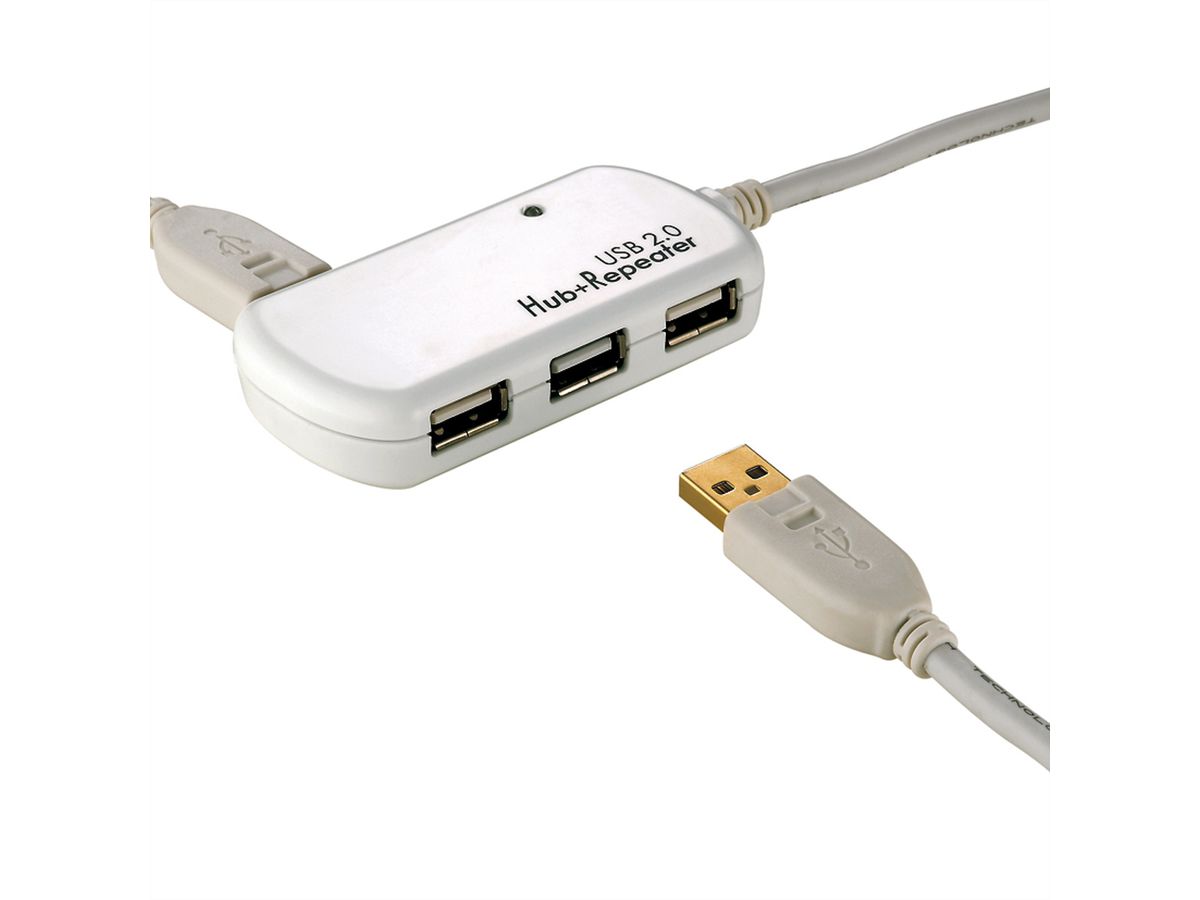 ROLINE Hub USB 2.0 4 ports avec Repeater, 12 m