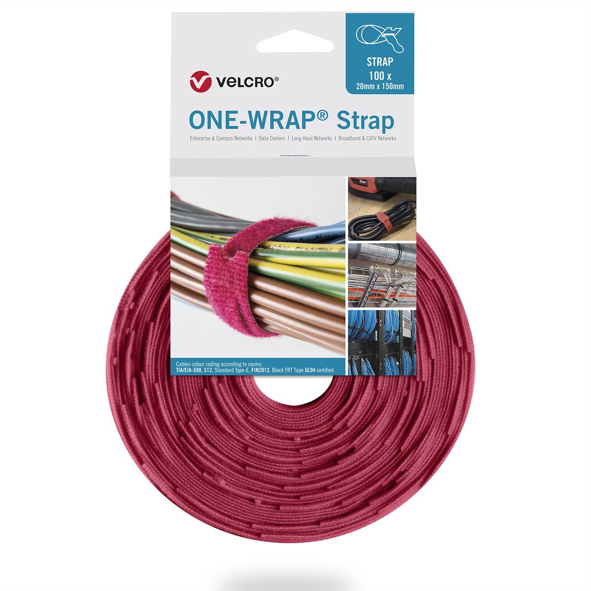 VELCRO® One Wrap® Strap 13mm x 200mm, 100 Stück, rot
