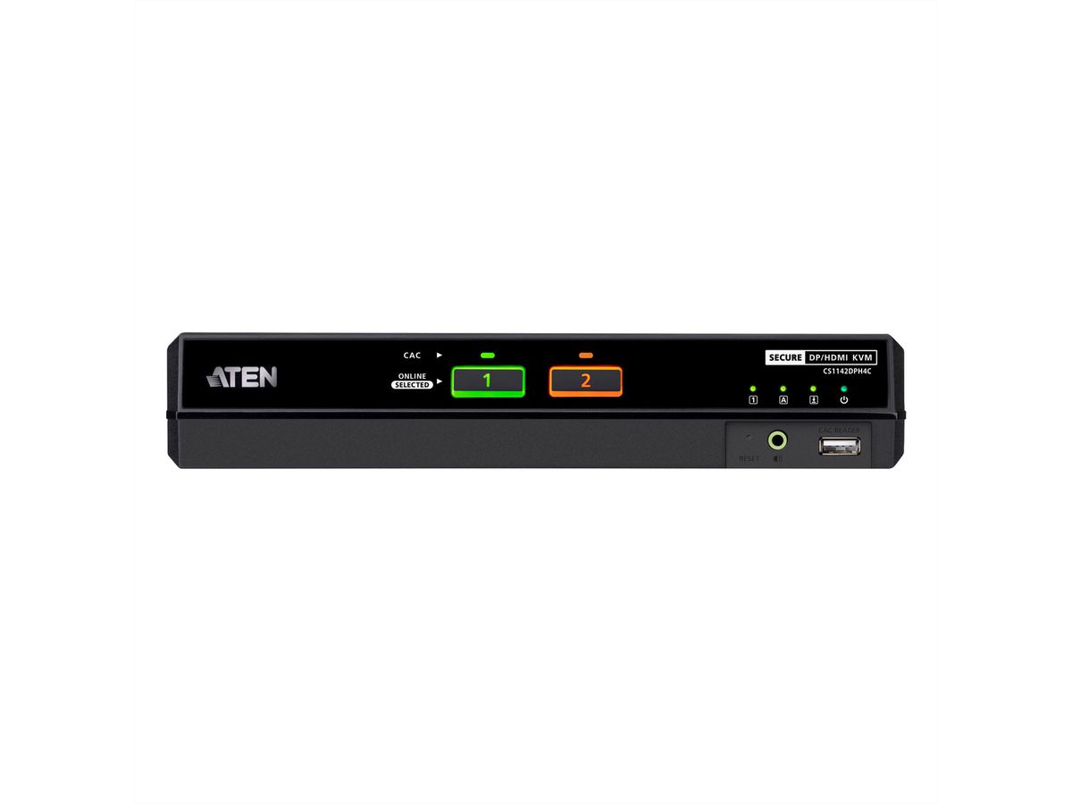 ATEN CS1142DPH4C Commutateur KVM sécurisé universel, double écran 2 ports USB 5K DisplayPort/HDMI avec CAC