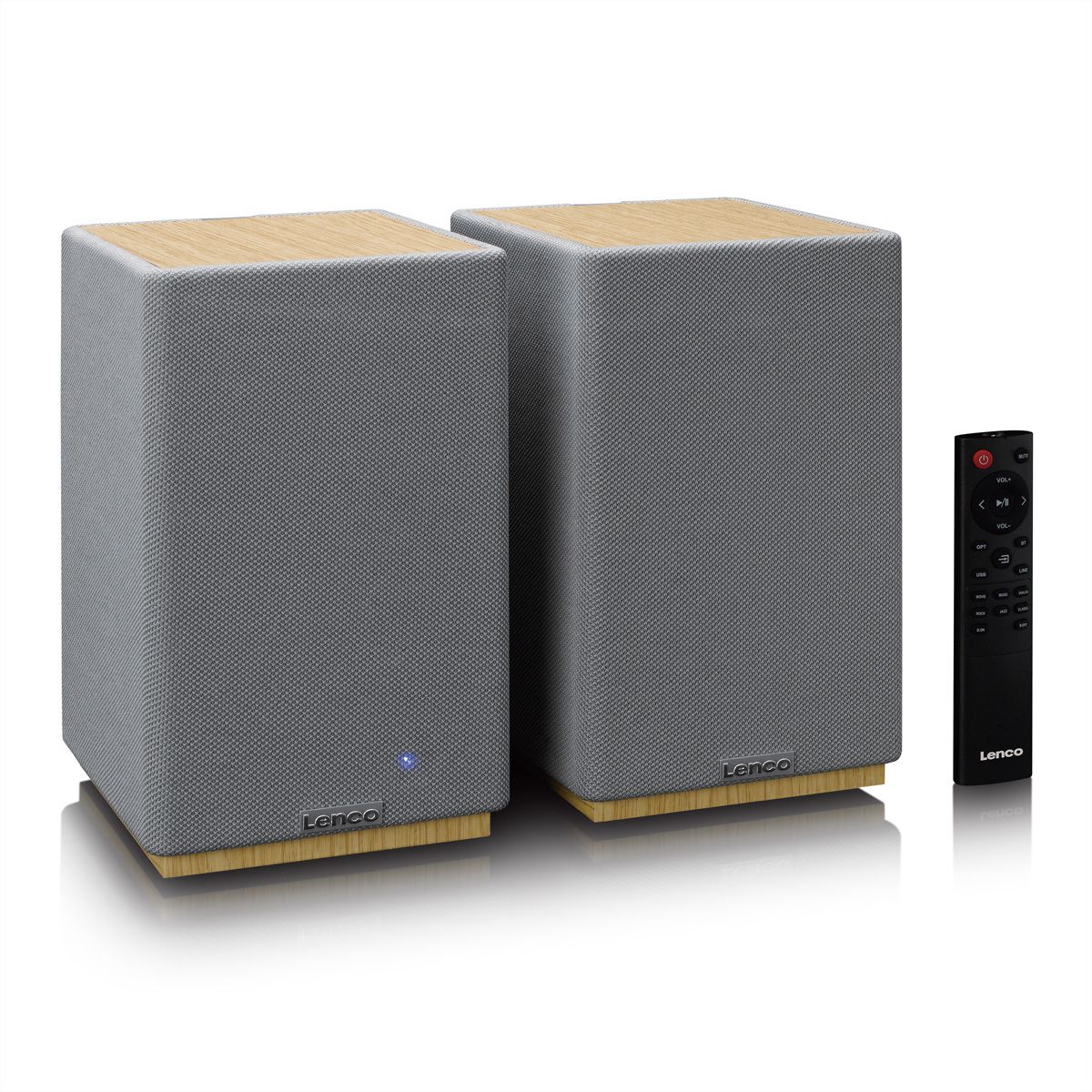 Lenco Aktiv Lautsprecher, 2x40W, Wood,, BT, opt.In, USB, AUX, SUB-Out, IR-FB.