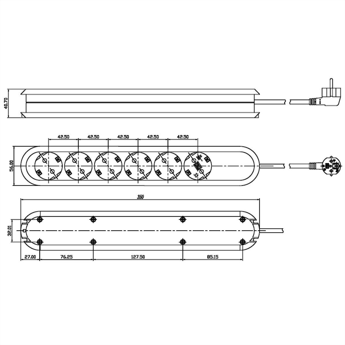 BACHMANN Prise multiple, 6x sans interrupteur, noir, 3 m