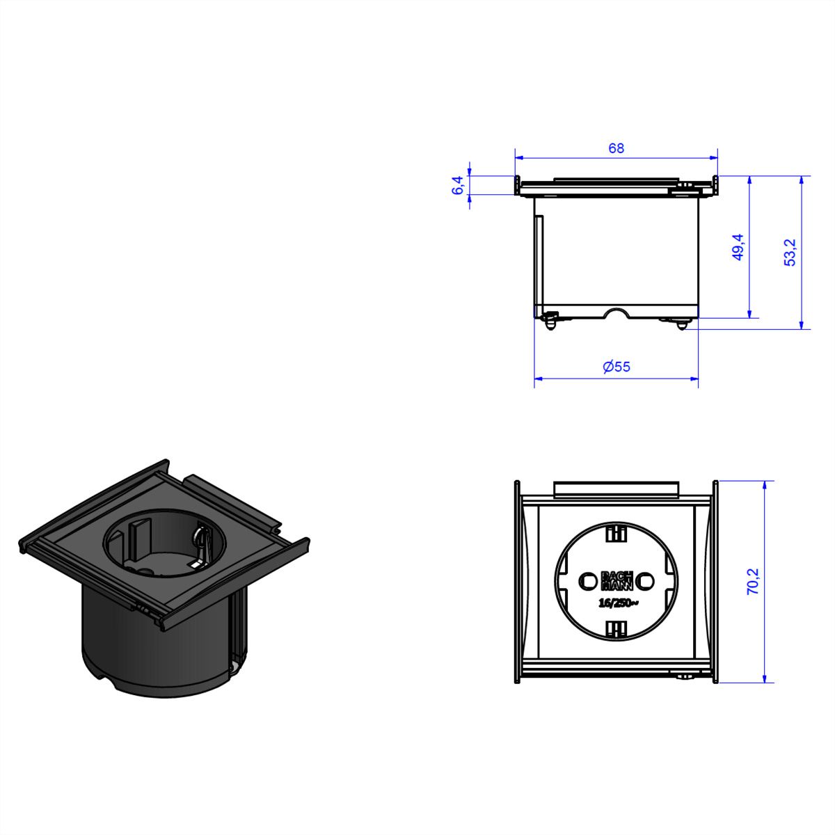 BACHMANN KAPSA XX-Small 1x Schutzkontakt , Montagestecker