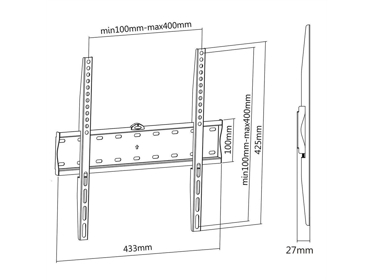 VALUE support mural TV, distance murale 27mm, capacité de charge 40kg