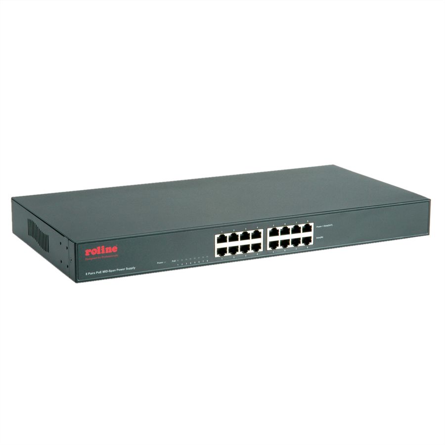 ROLINE 19-Zoll Fast Ethernet PoE Mid-Span Injektor, 8 Ports