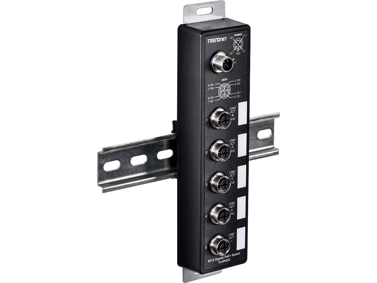 TRENDnet TI-XPG50 Switch ferroviaire industriel, EN50155 M12 Gigabit PoE+ à 5 ports