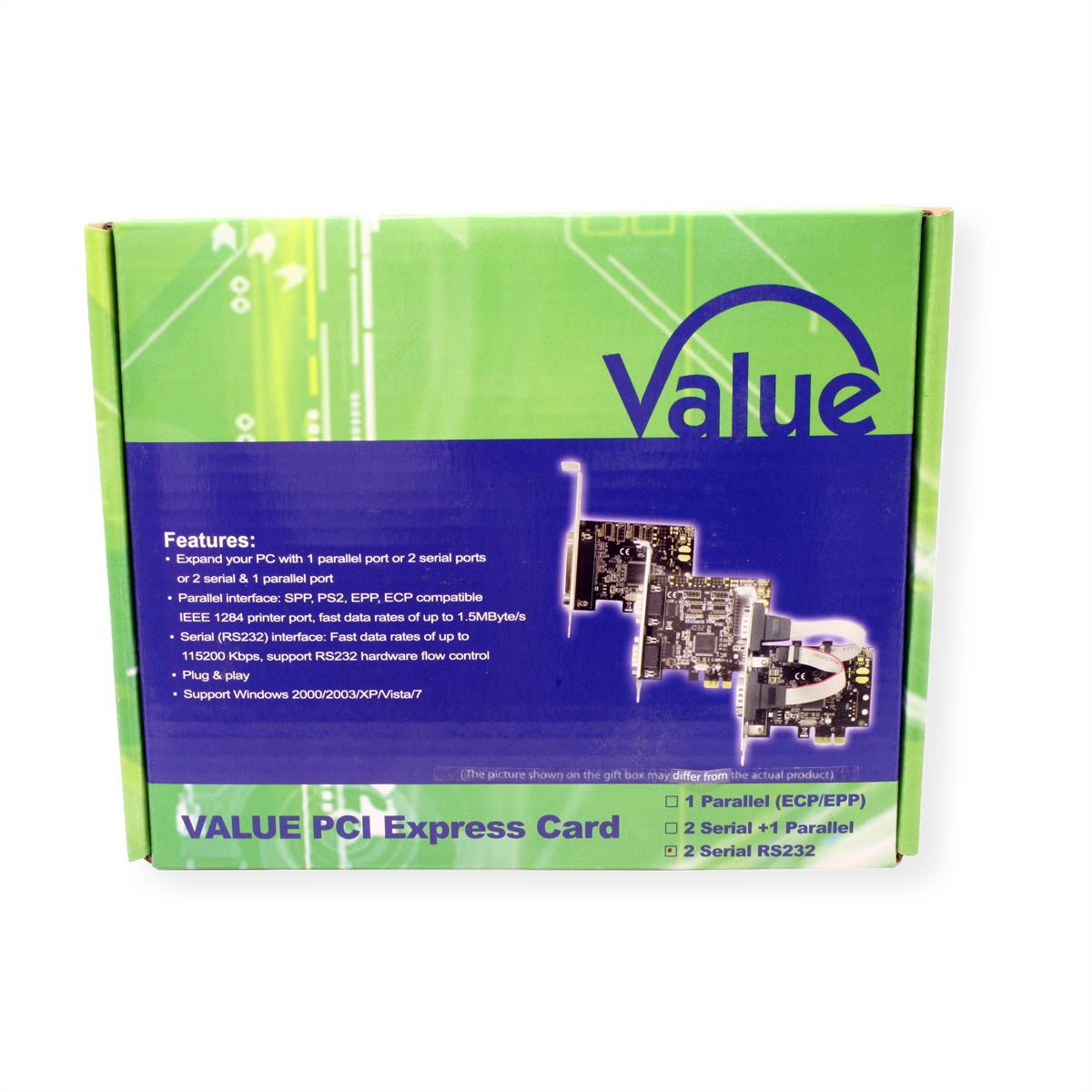 VALUE PCI-Express-Karte, Seriell RS232, D-Sub 9, 2 Ports