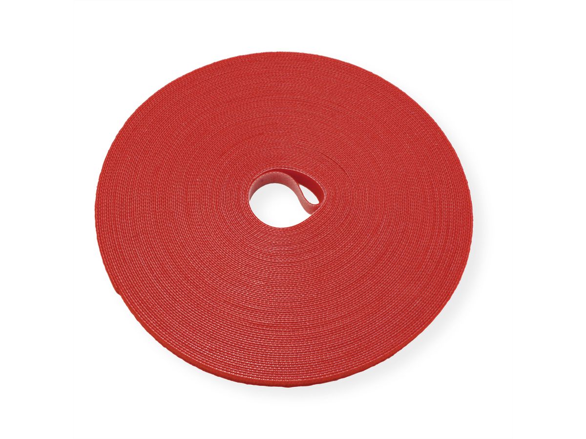 VALUE Bande auto-agrippante sur rouleau, 10mm, rouge, 25 m