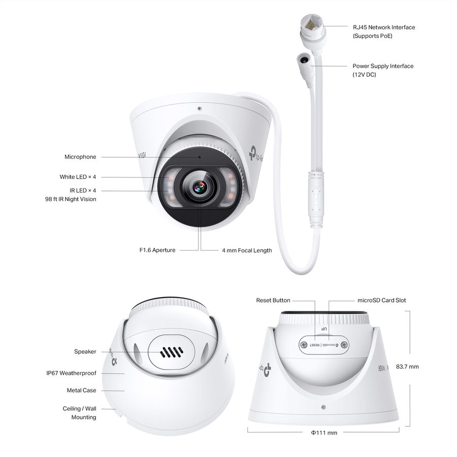 TP-Link VIGI InSight S485(4mm) Turret Kamera 8 MP, 91.5°, IR-LED 30m