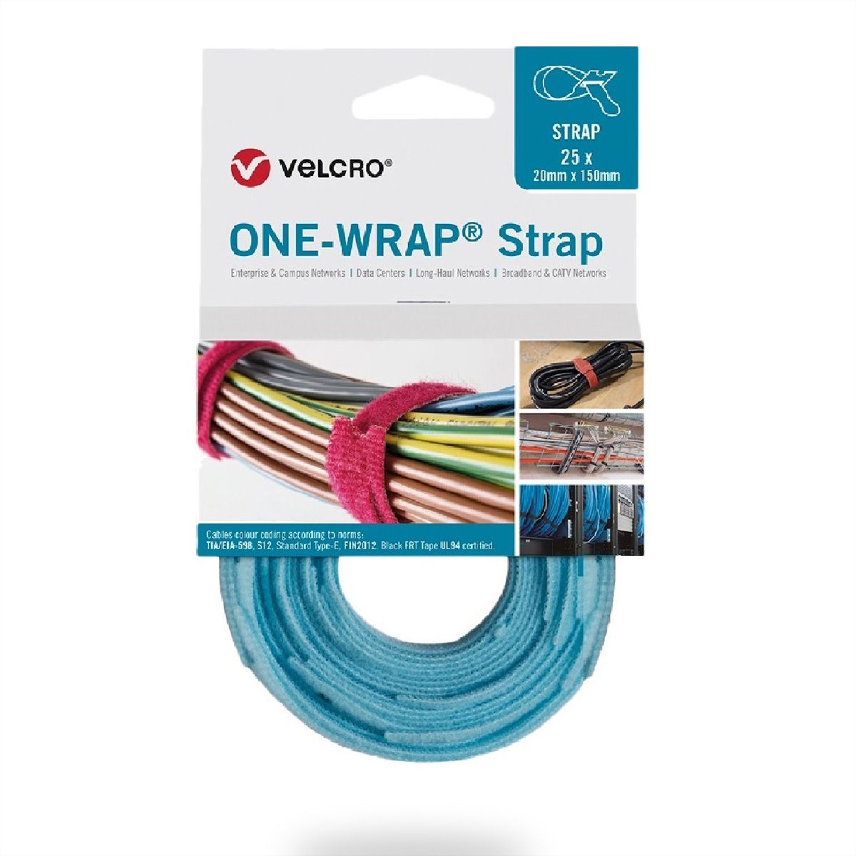 VELCRO® One Wrap® Strap 20mm x 230mm, 25 pièces, turquoise