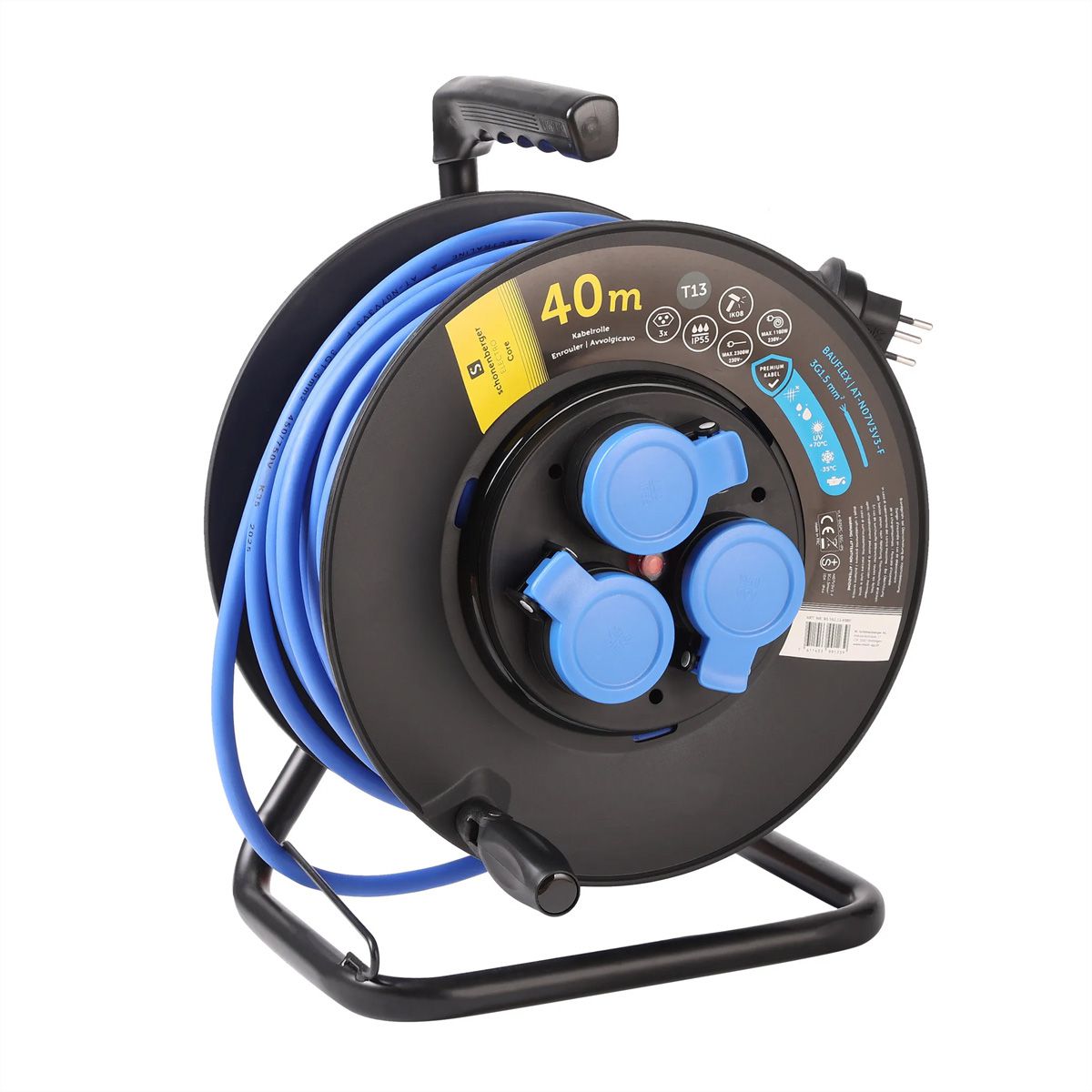 Kabelrolle Kunststoff 3xT13 , BAUFLEX,N07V3V3-F 3G1.5mm2,IP55,IK08,40m, blau